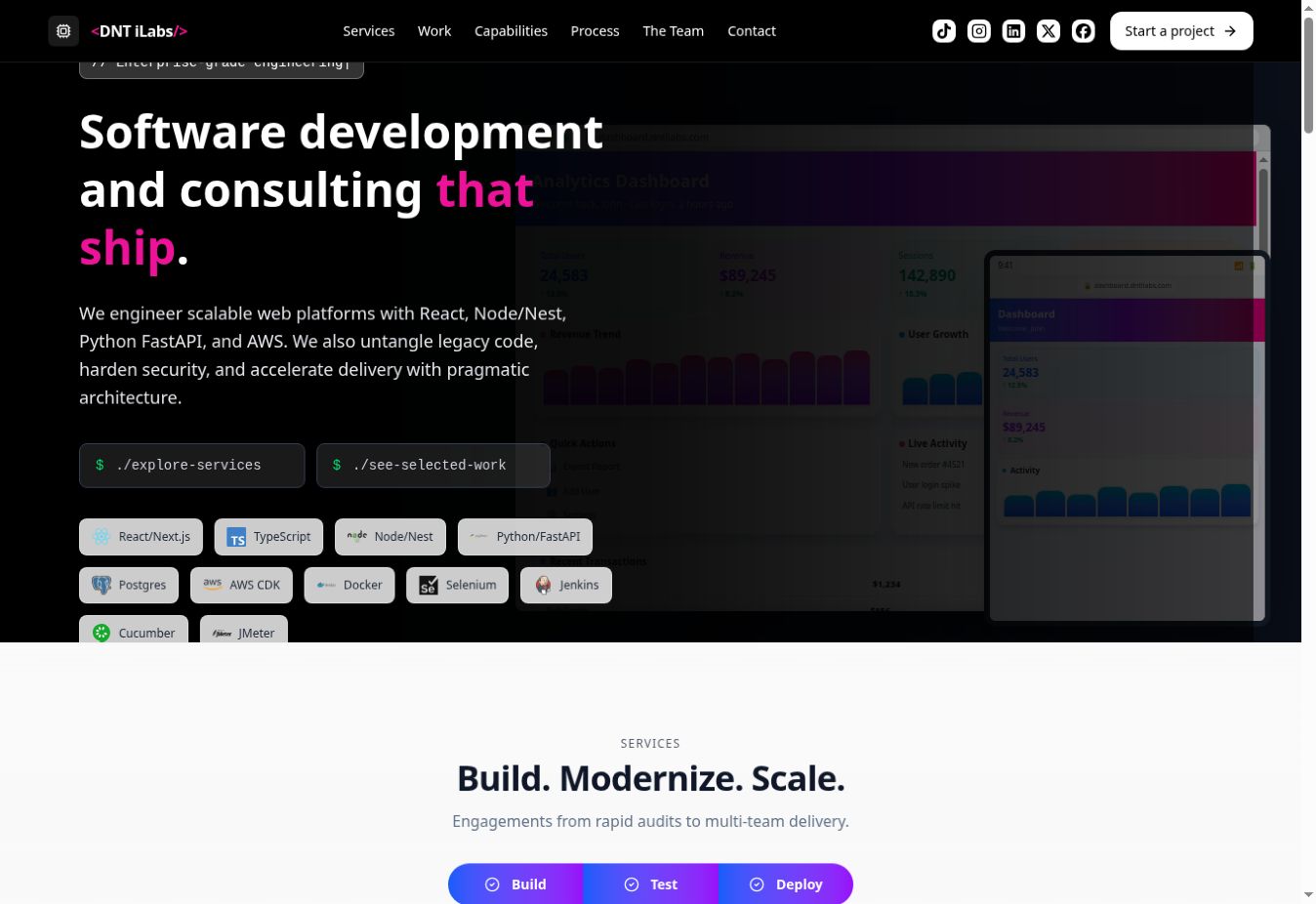Screenshot of the DNT iLabs landing page