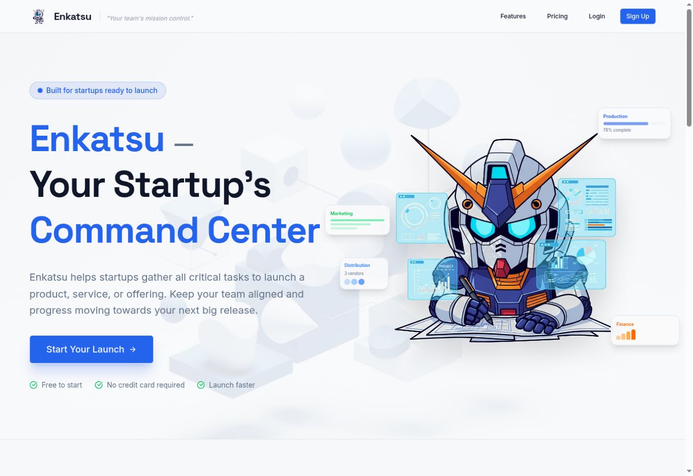 Screenshot of the Enkatsu landing page